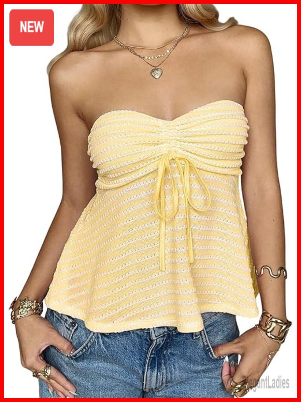 Striped Ribbed Knit Tie Front Peplum Tube Top Sleeveless Backless Strapless